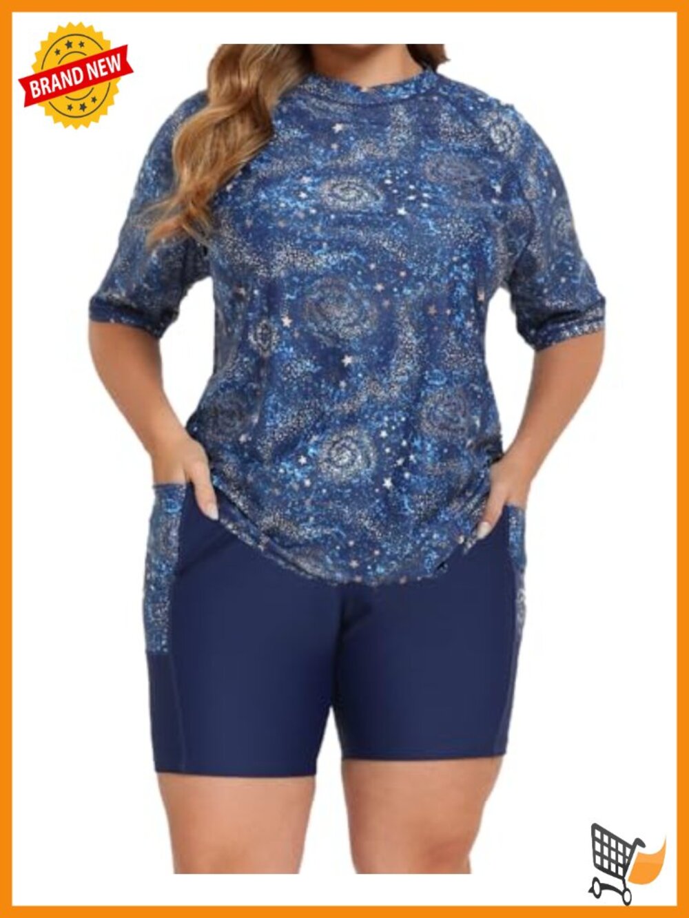 Plus Size Rash Guard Set with Built-in Bra and Pockets Boyleg Shorts